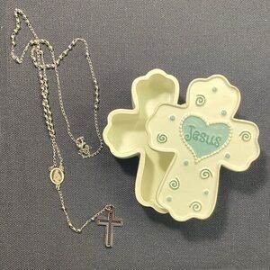 Rosary necklace and Decorative Cross Trinket Box